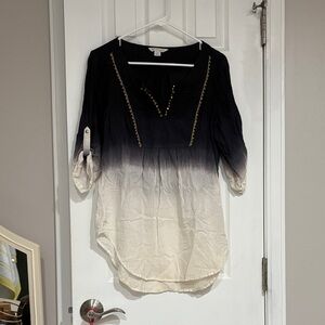 Women's Black and Cream Ombre Top